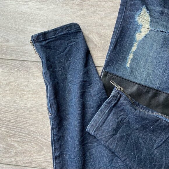 Guess Faux Leather Patch Distressed  Skinny Moto Jeans - Picture 7 of 12